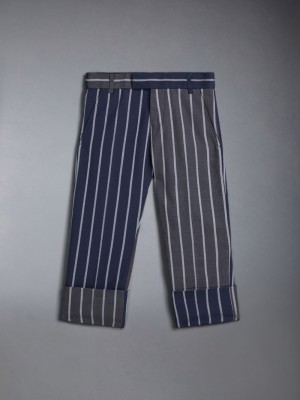 Calças Thom Browne FunMix Wool Bold Stripe Sack Menino Azuis | VBF82C57151