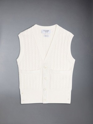 Colete Thom Browne Cotton Cable Knit V-neck Cardigan Menino Branco | ZGH57R89799
