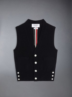 Colete Thom Browne Wool Stripe V-neck Cardigan Menino Azuis | XTP10U66823