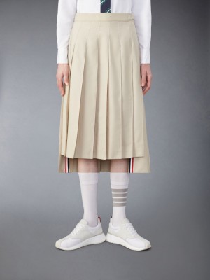Saias Thom Browne Classic Typewriter Midi Pleated Feminino Bege | XXH92W55391