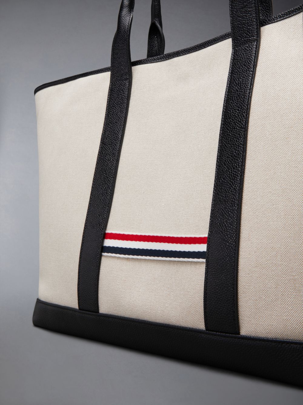 Bolsas Tote Thom Browne Cotton Canvas Leather Medium Tool Masculino Bege | NHD09Y41101