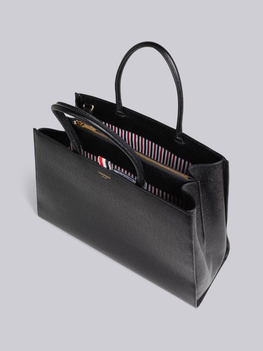 Bolsas Tote Thom Browne Pebble Grain Leather Large Trapeze Masculino Pretas | ZKO27V63346