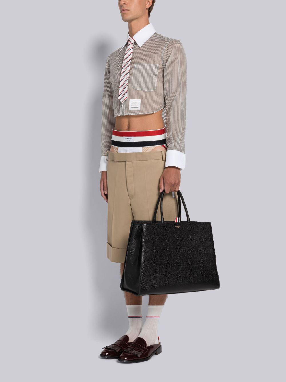 Bolsas Tote Thom Browne Pebble Grain Leather Large Trapeze Masculino Pretas | ZKO27V63346