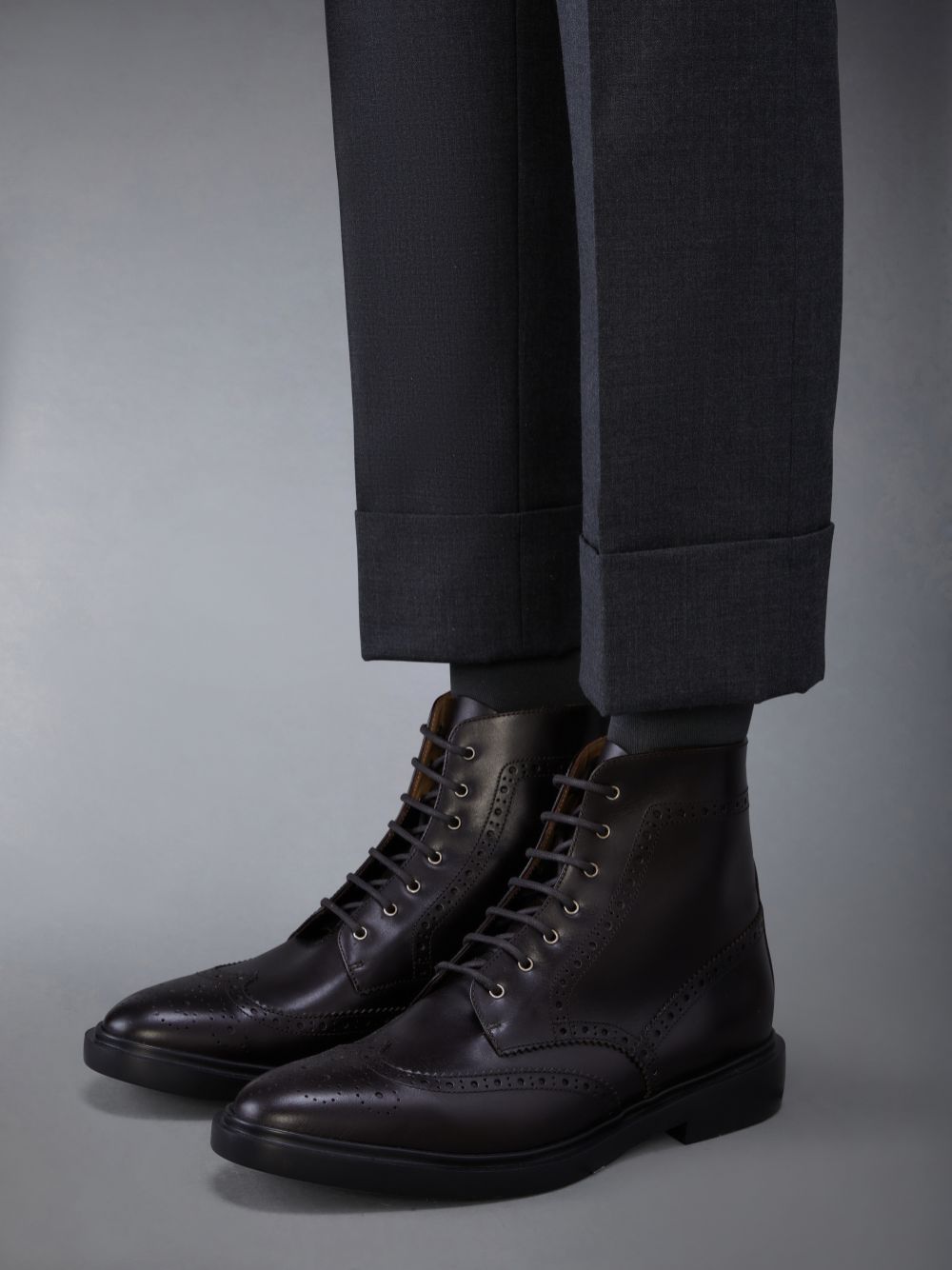Botas Thom Browne CLASSIC WINGTIP W/ LIGHTWEIGHT RUBBER SOLE IN BOX CALF Masculino Marrom | ADC08L42923