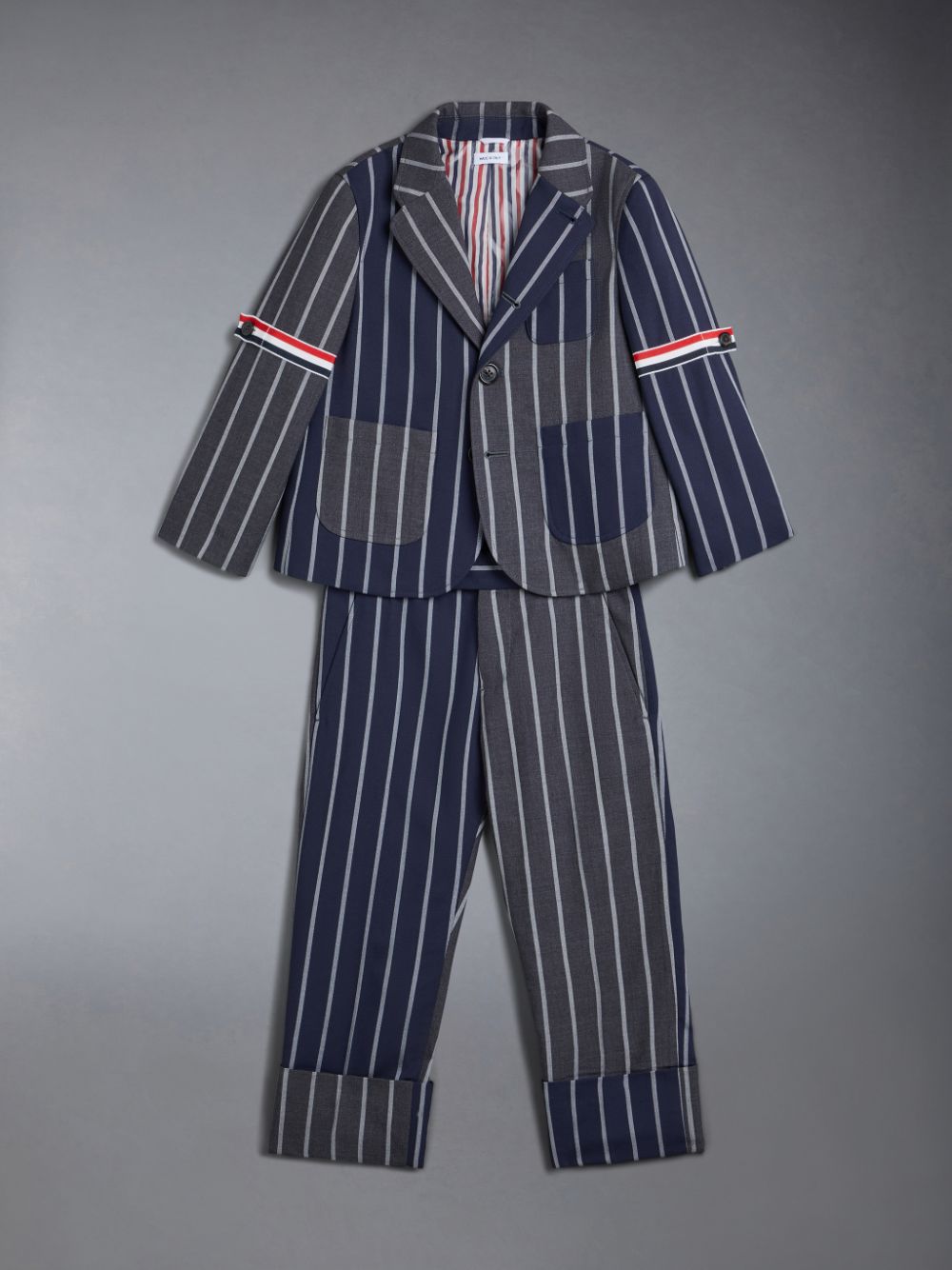 Calças Thom Browne FunMix Wool Bold Stripe Sack Menino Azuis | VBF82C57151