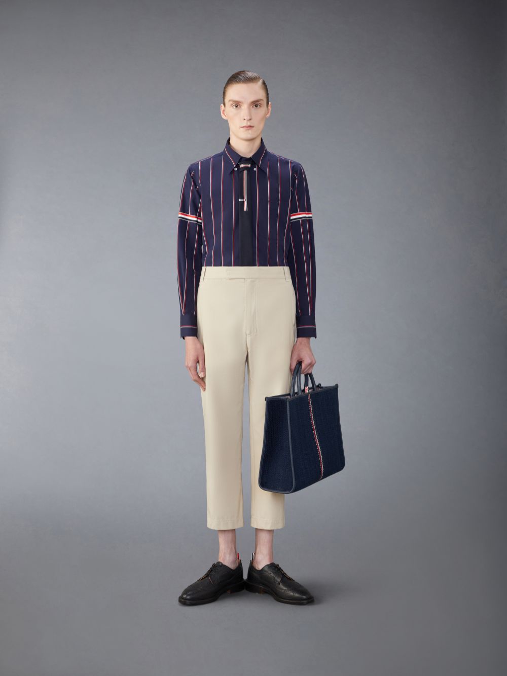 Calças Thom Browne Typewriter Straight Leg Masculino Bege | VKJ01X27310