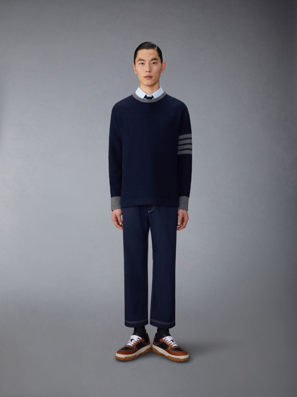 Calças Thom Browne Typewriter Unconstructed Straight Leg Masculino Azuis | DDI03H39474