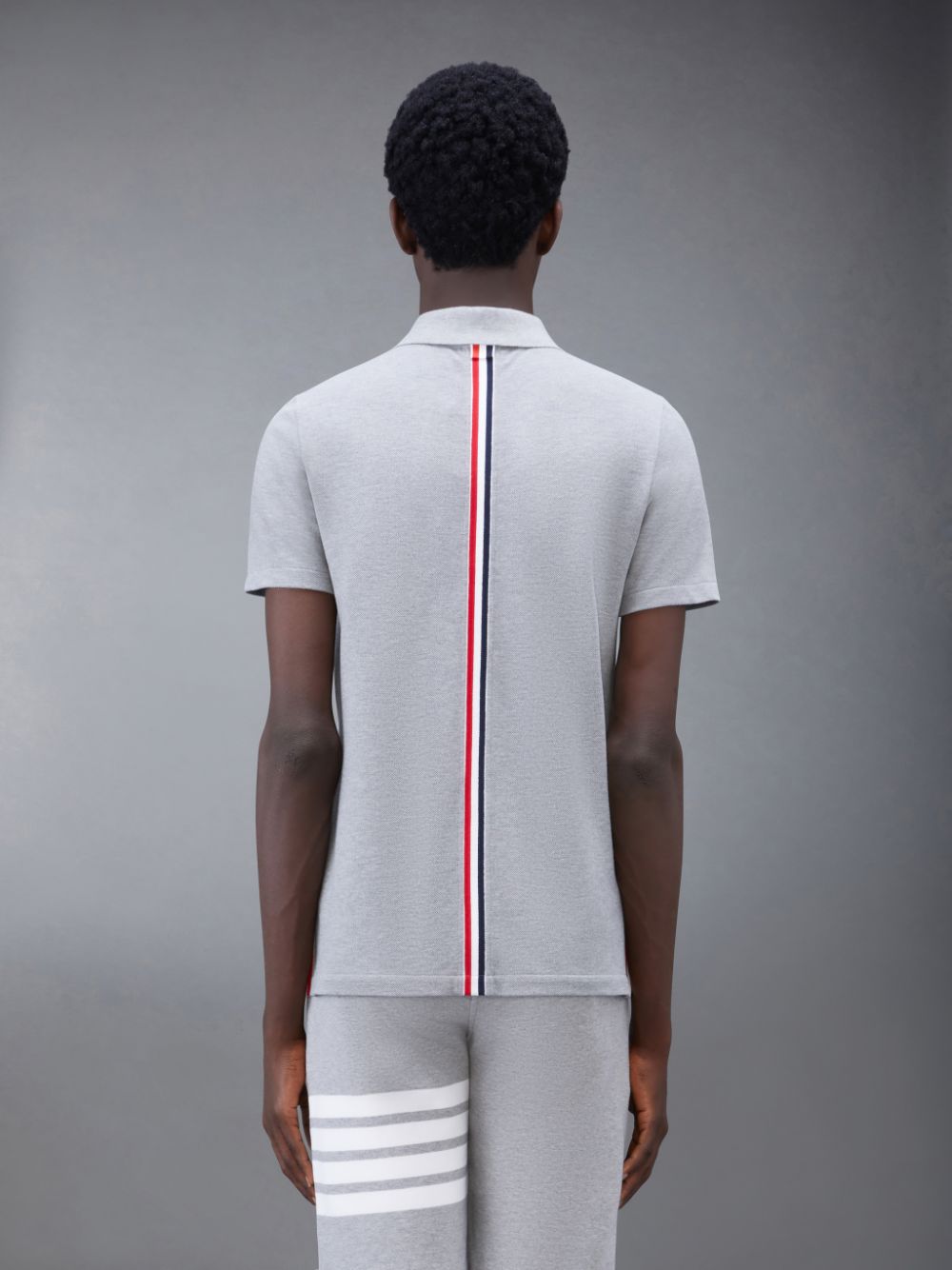 Camisa Polo Thom Browne Classic Pique Stripe Relaxed Masculino Cinzentas | RME12A65570