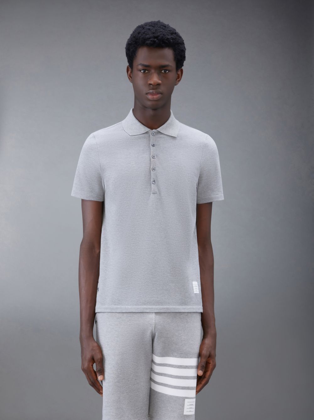 Camisa Polo Thom Browne Classic Pique Stripe Relaxed Masculino Cinzentas | RME12A65570