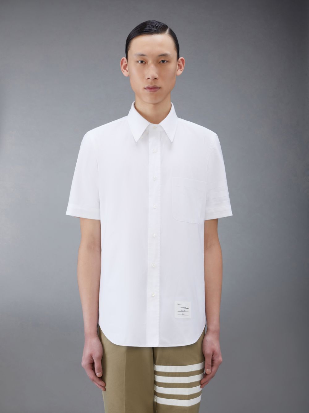 Camisas Thom Browne Oxford 4-Bar Short Sleeve Masculino Branco | HEI20A74190