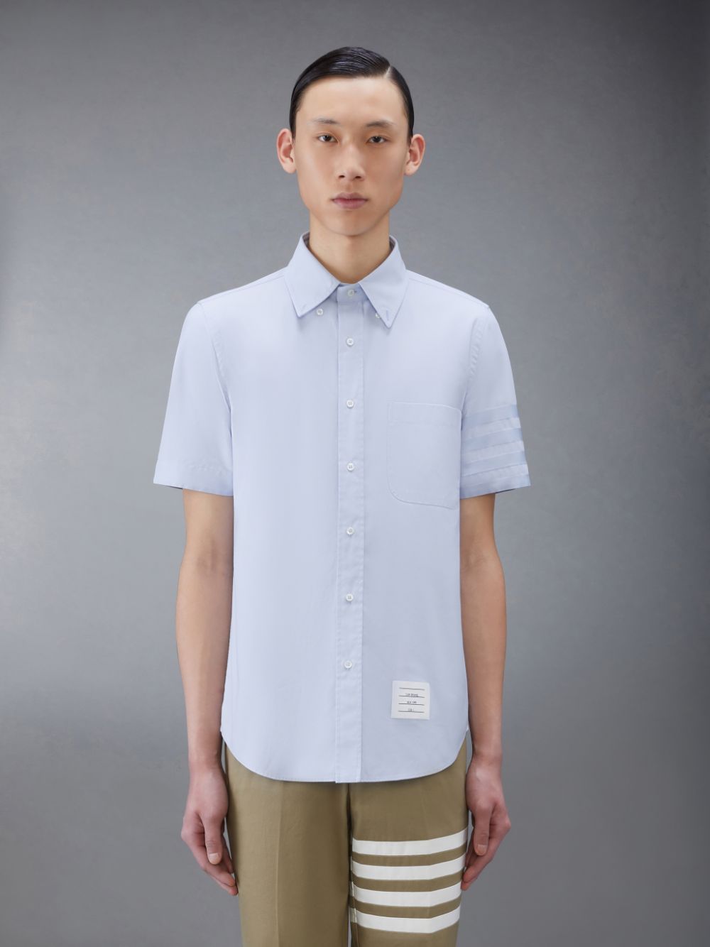 Camisas Thom Browne Oxford 4-Bar Short Sleeve Masculino Azuis | UUI18D22898