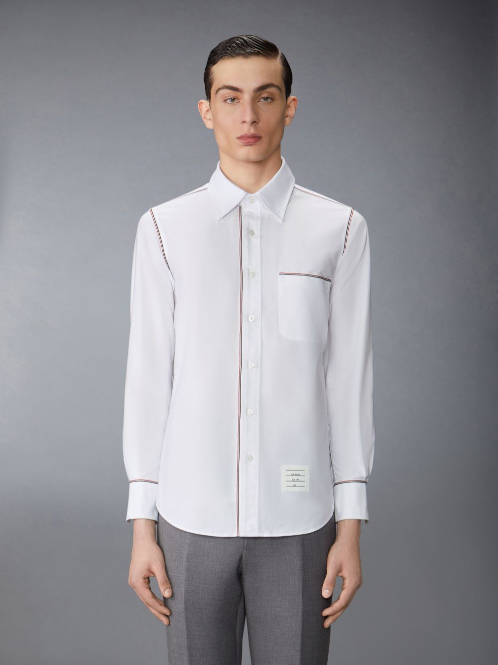 Camisas Thom Browne Oxford Grosgrain Framing Masculino Branco | TQB65B88106