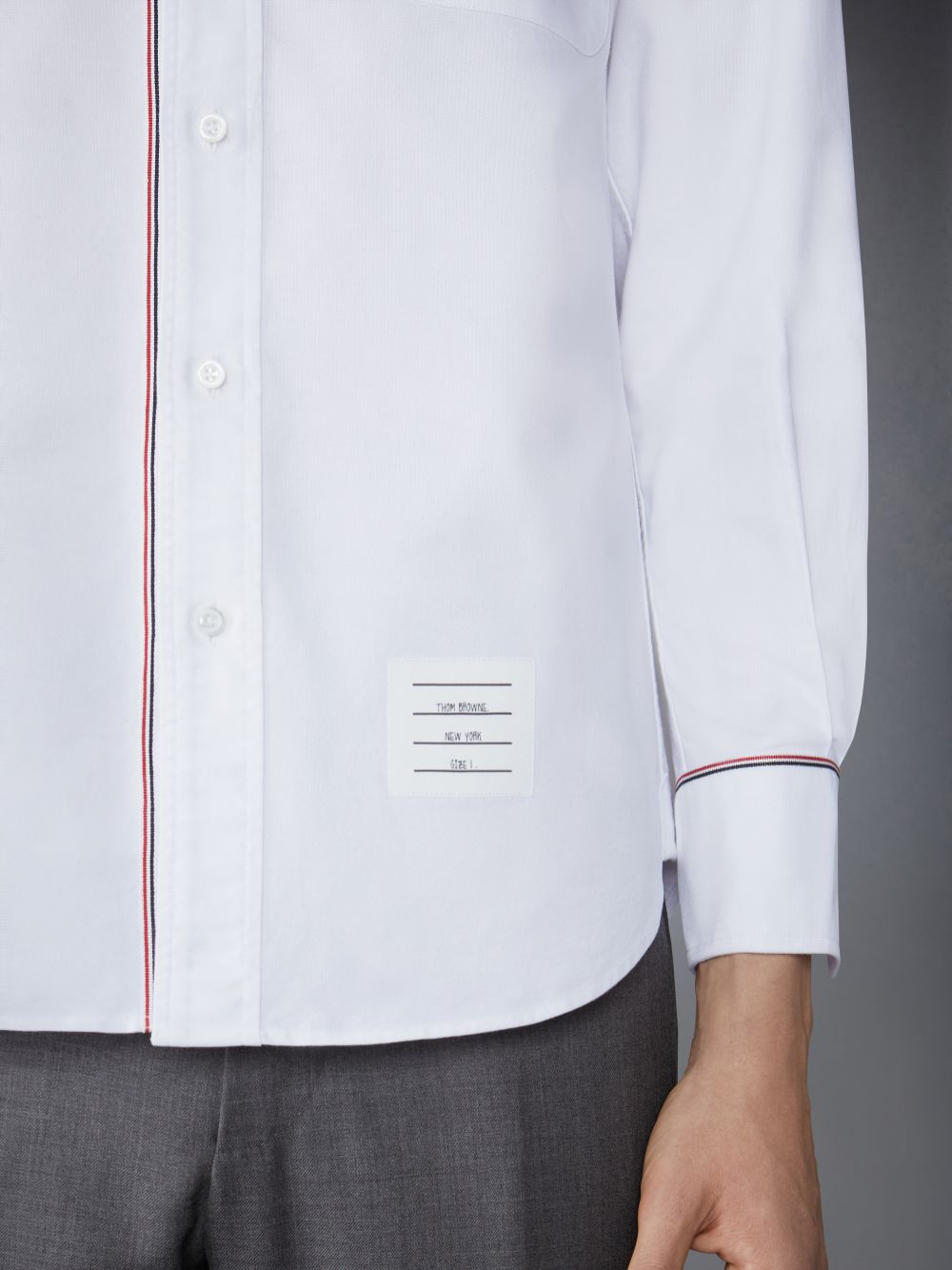 Camisas Thom Browne Oxford Grosgrain Framing Masculino Branco | TQB65B88106