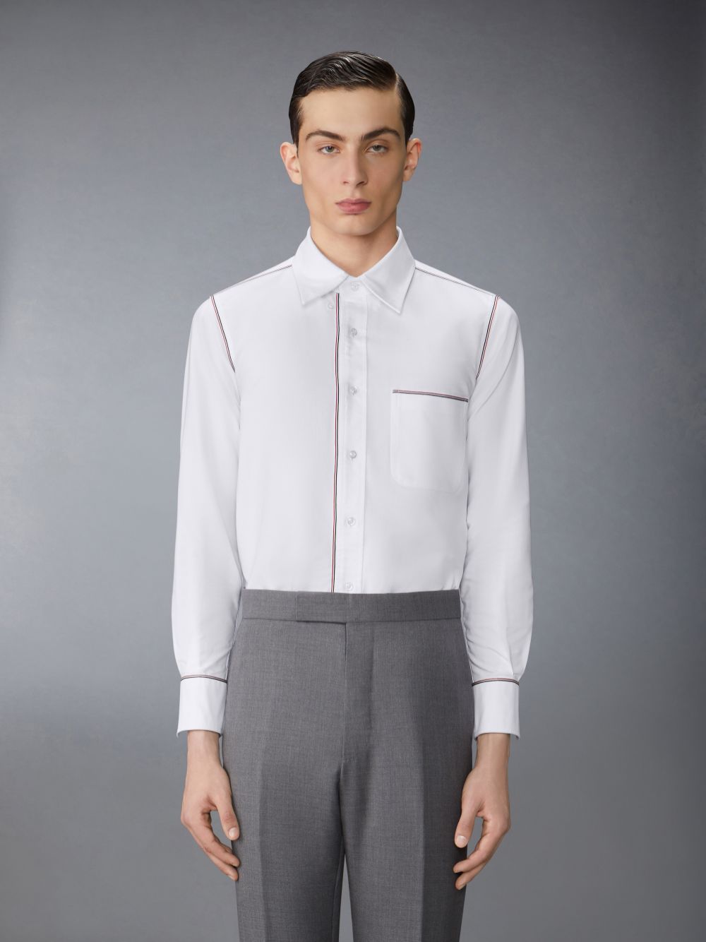 Camisas Thom Browne Oxford Grosgrain Framing Masculino Branco | TQB65B88106
