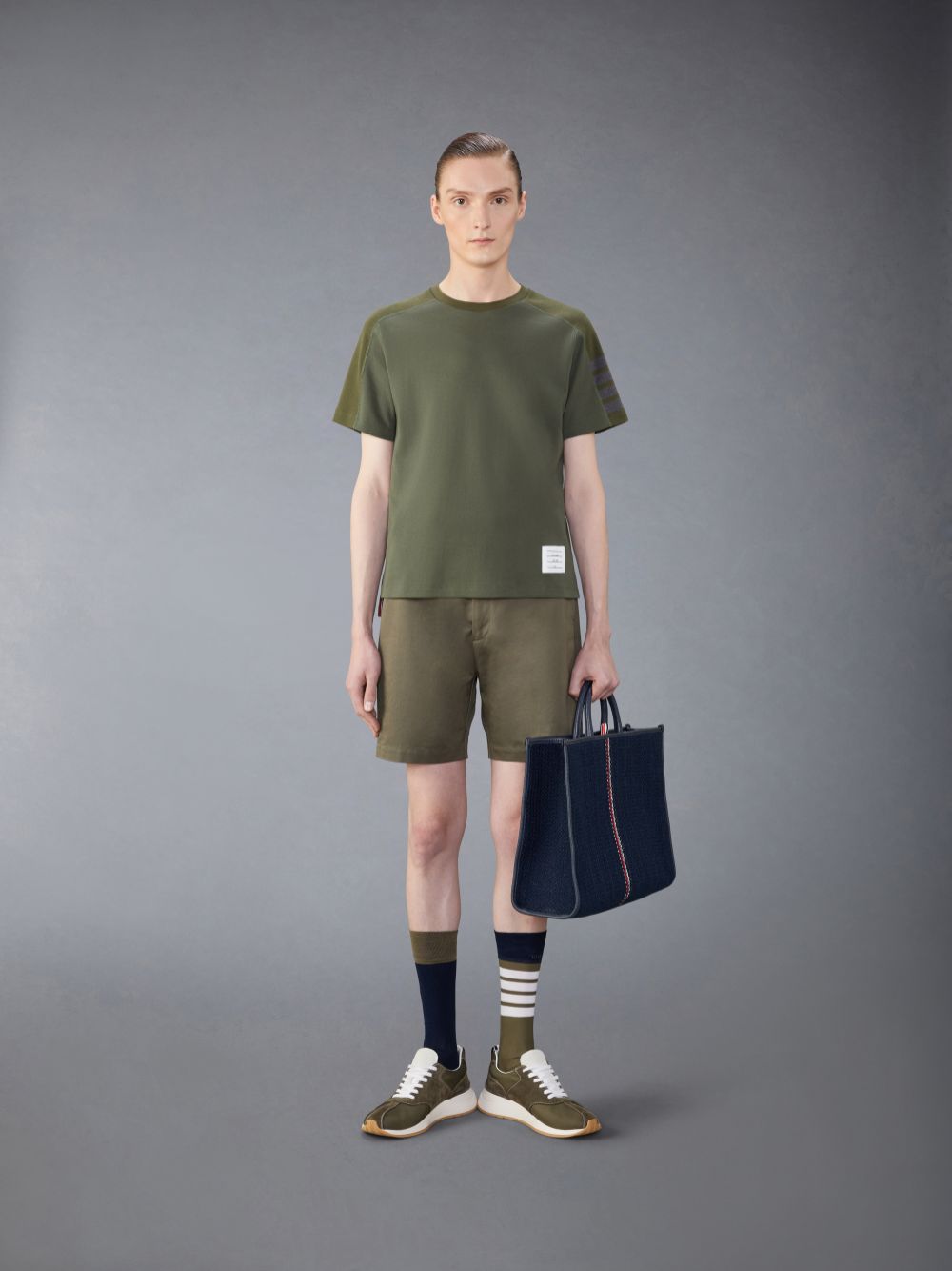 Camiseta Thom Browne Milano Cotton 4-Bar Masculino Verdes | ASD07A27039