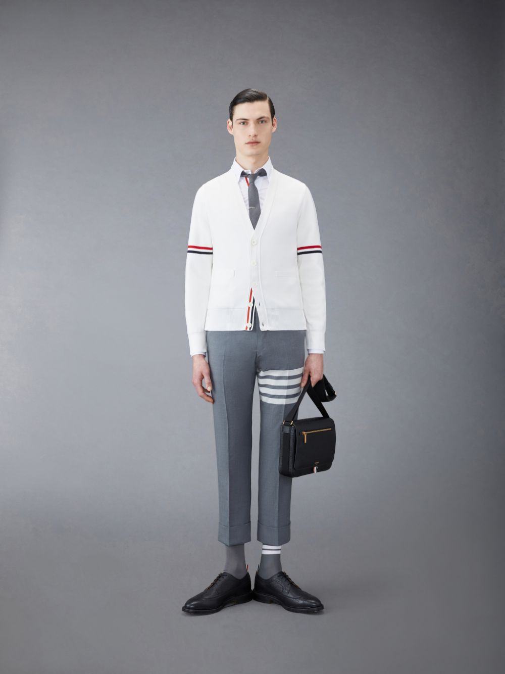 Cardigan Thom Browne Cotton Milano V-Neck Masculino Branco | TZT60A14157