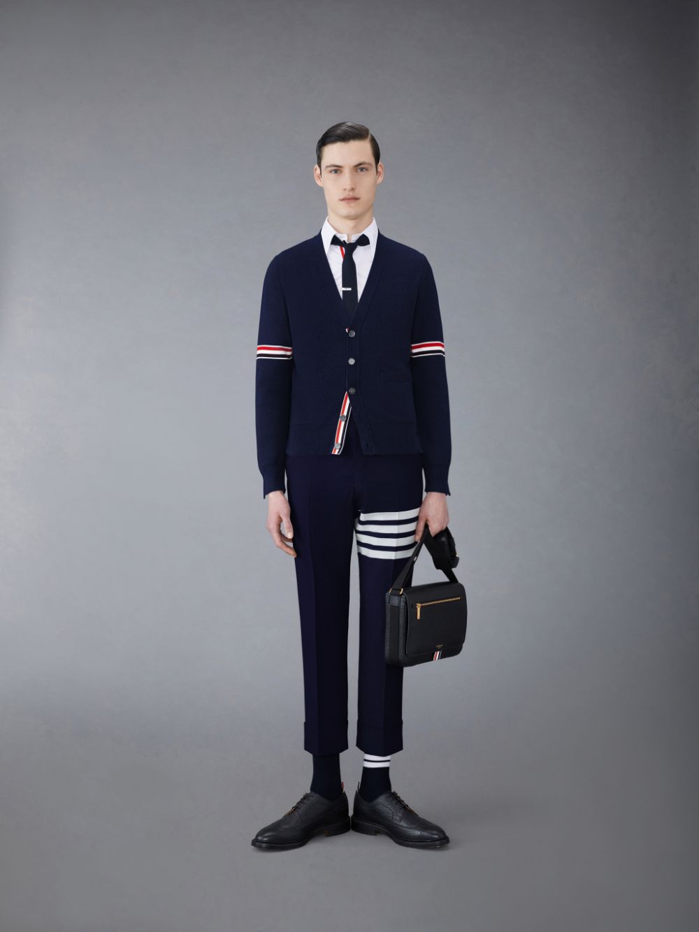 Cardigan Thom Browne Cotton Milano V-Neck Masculino Azuis | SNL50K13665