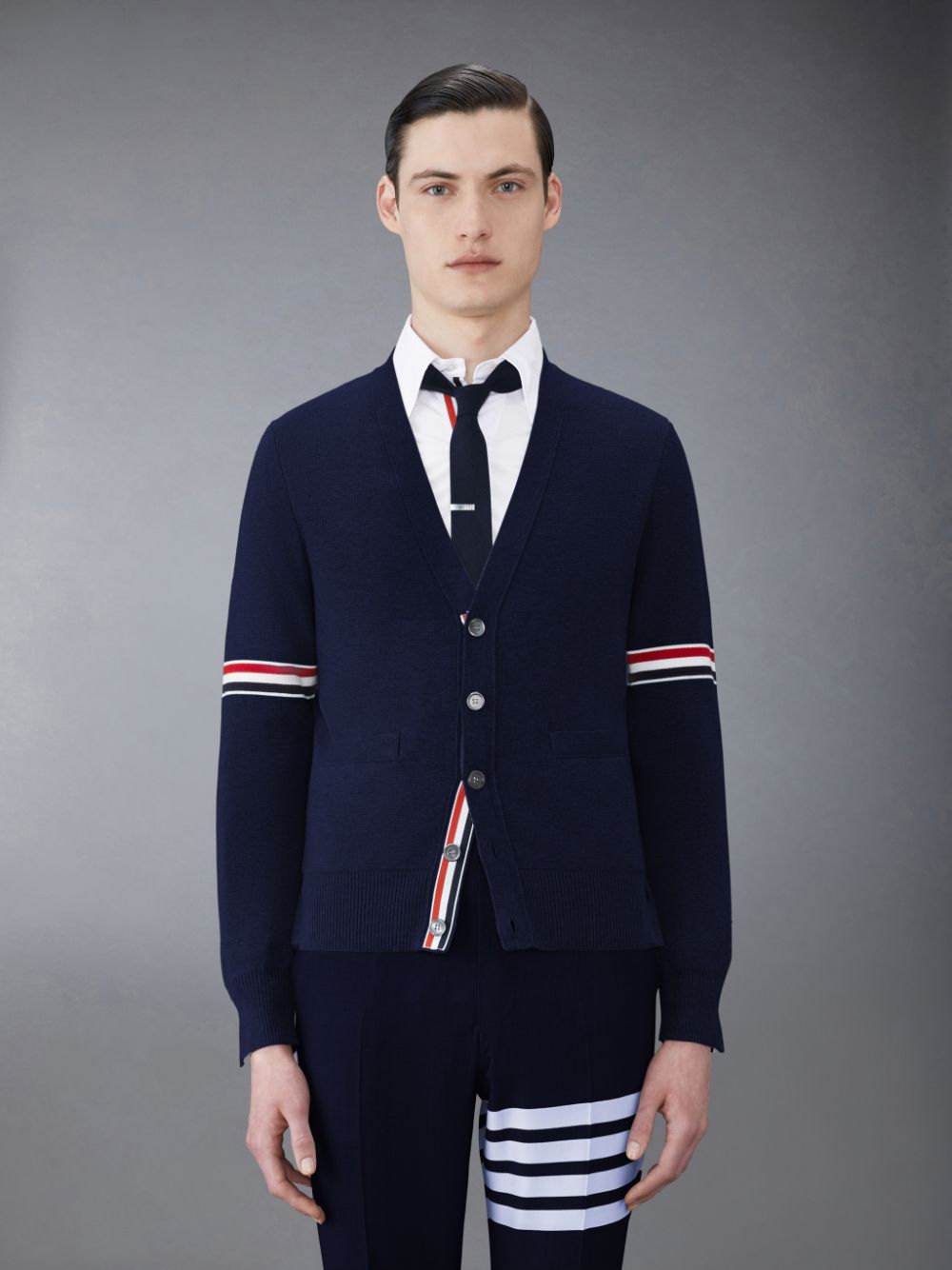 Cardigan Thom Browne Cotton Milano V-Neck Masculino Azuis | SNL50K13665