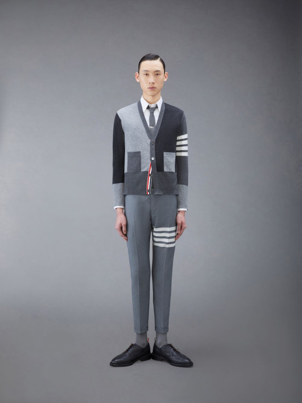 Cardigan Thom Browne Funmix Cashmere 4-Bar V-Neck Masculino Cinzentas | KWU02L60081