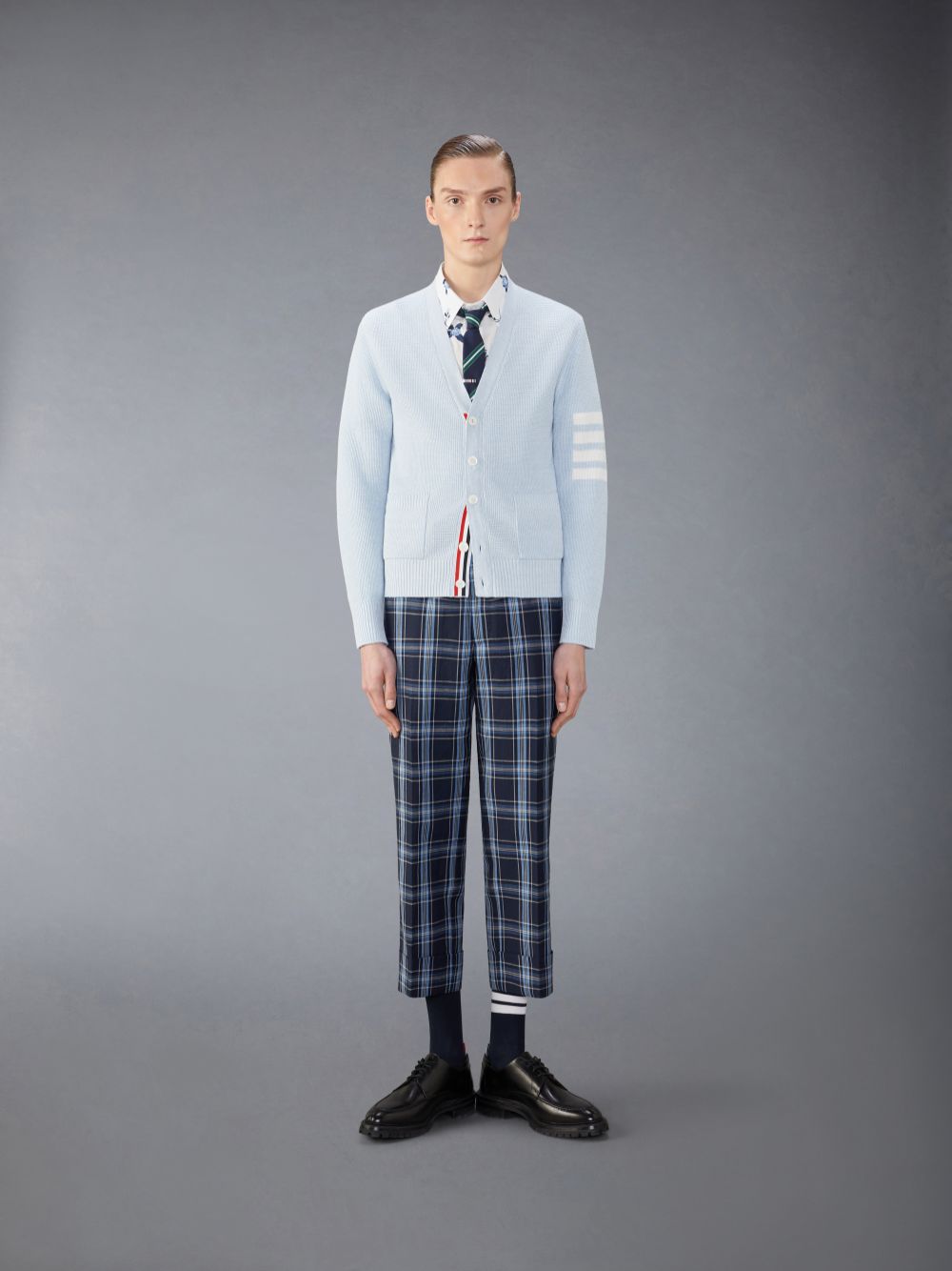 Cardigan Thom Browne Linen Cotton 4-Bar Relaxed Fit Masculino Azuis | UYO61L80571
