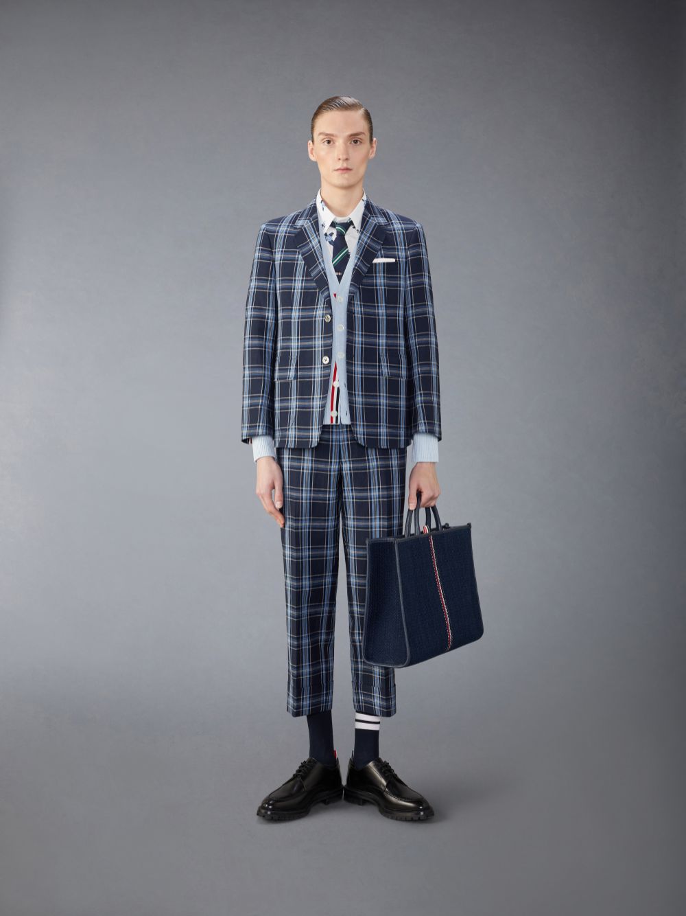 Cardigan Thom Browne Linen Cotton 4-Bar Relaxed Fit Masculino Azuis | UYO61L80571