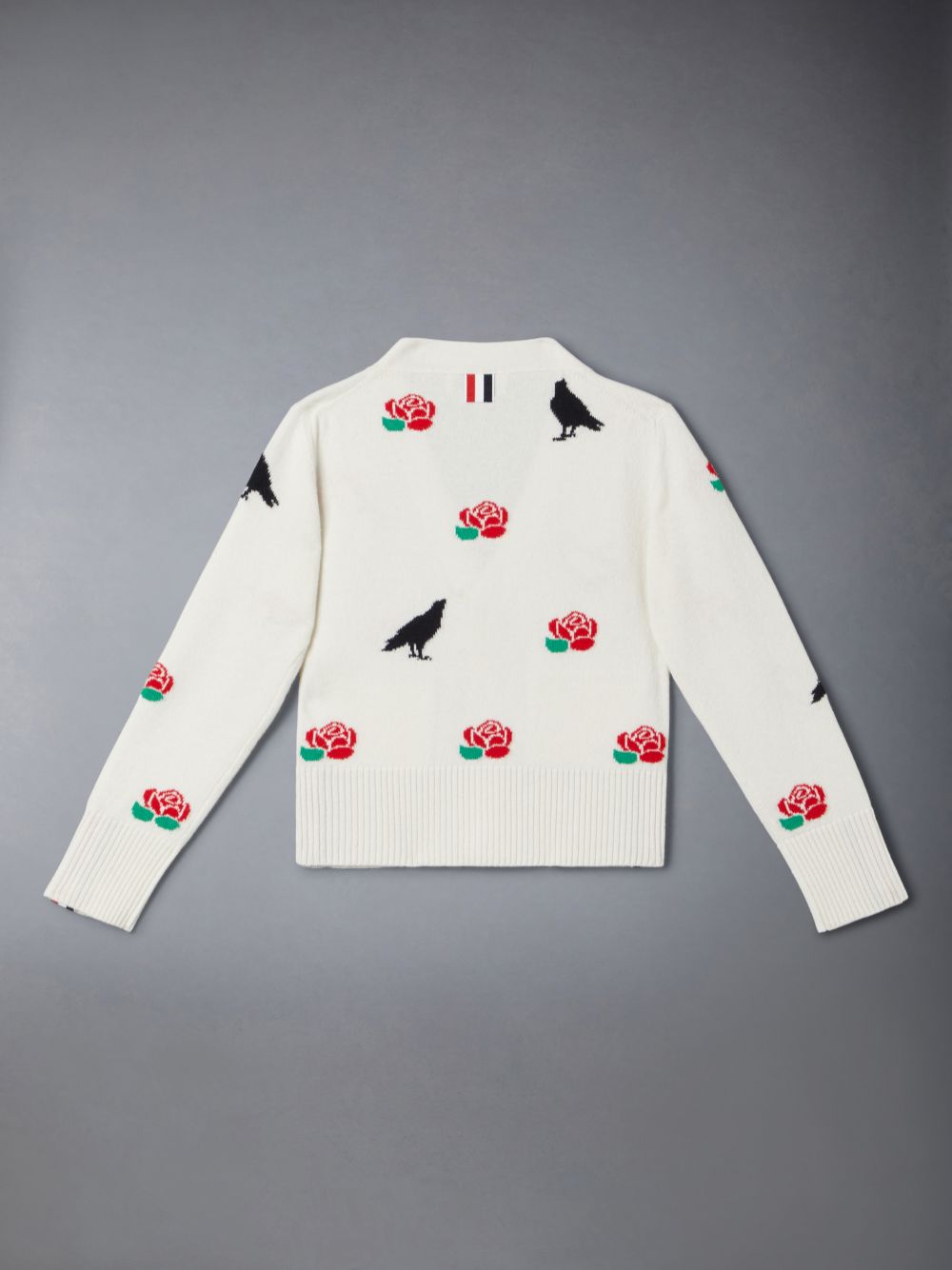 Cardigan Thom Browne Merino Wool Rose and Raven Menino Branco | BJV75G47879