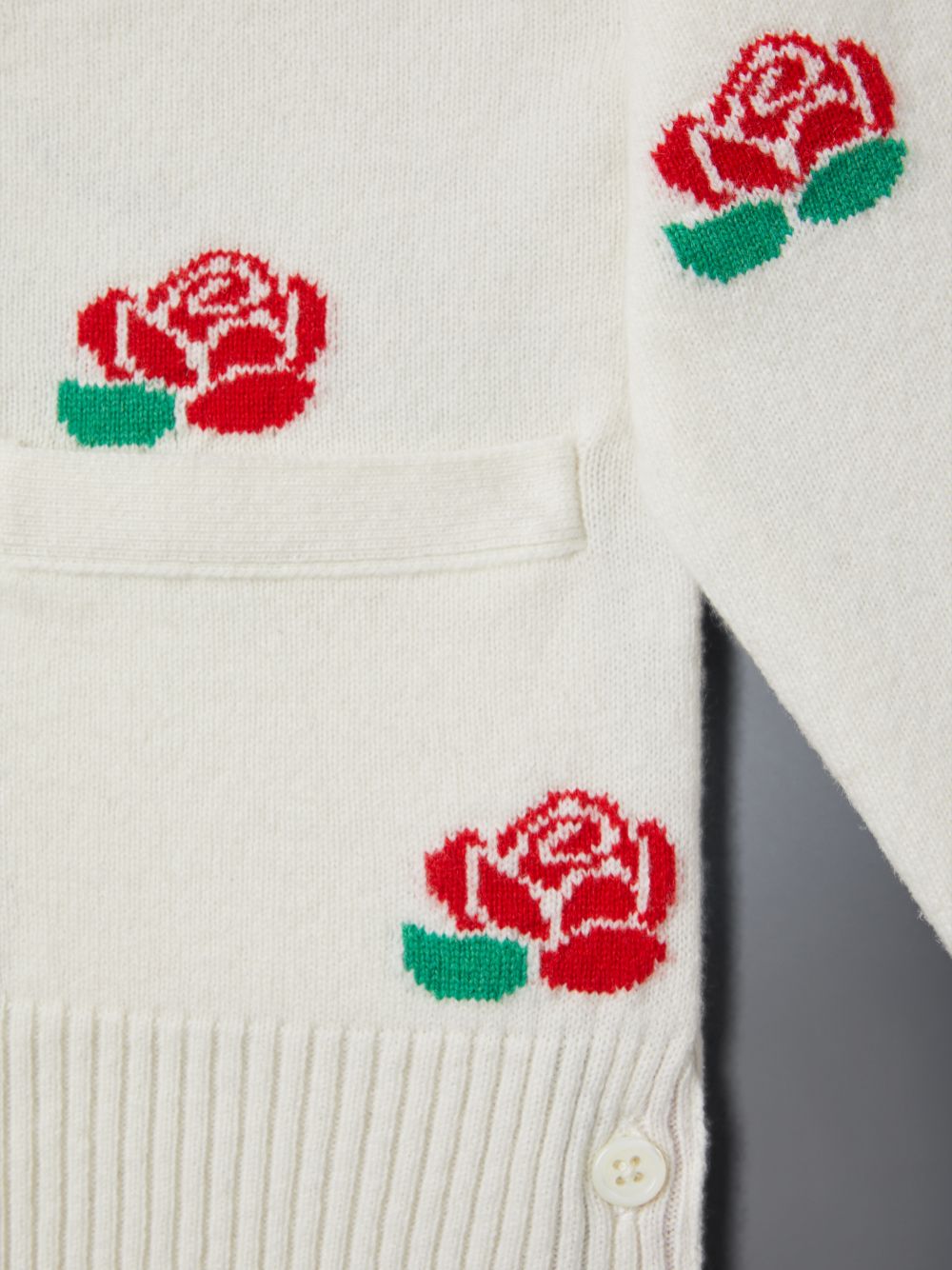 Cardigan Thom Browne Merino Wool Rose and Raven Menino Branco | BJV75G47879