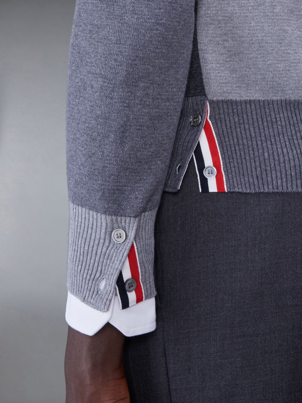 Cardigan Thom Browne Tonal Cotton V-Neck 4-Bar Masculino Cinzentas | ROG52E87989