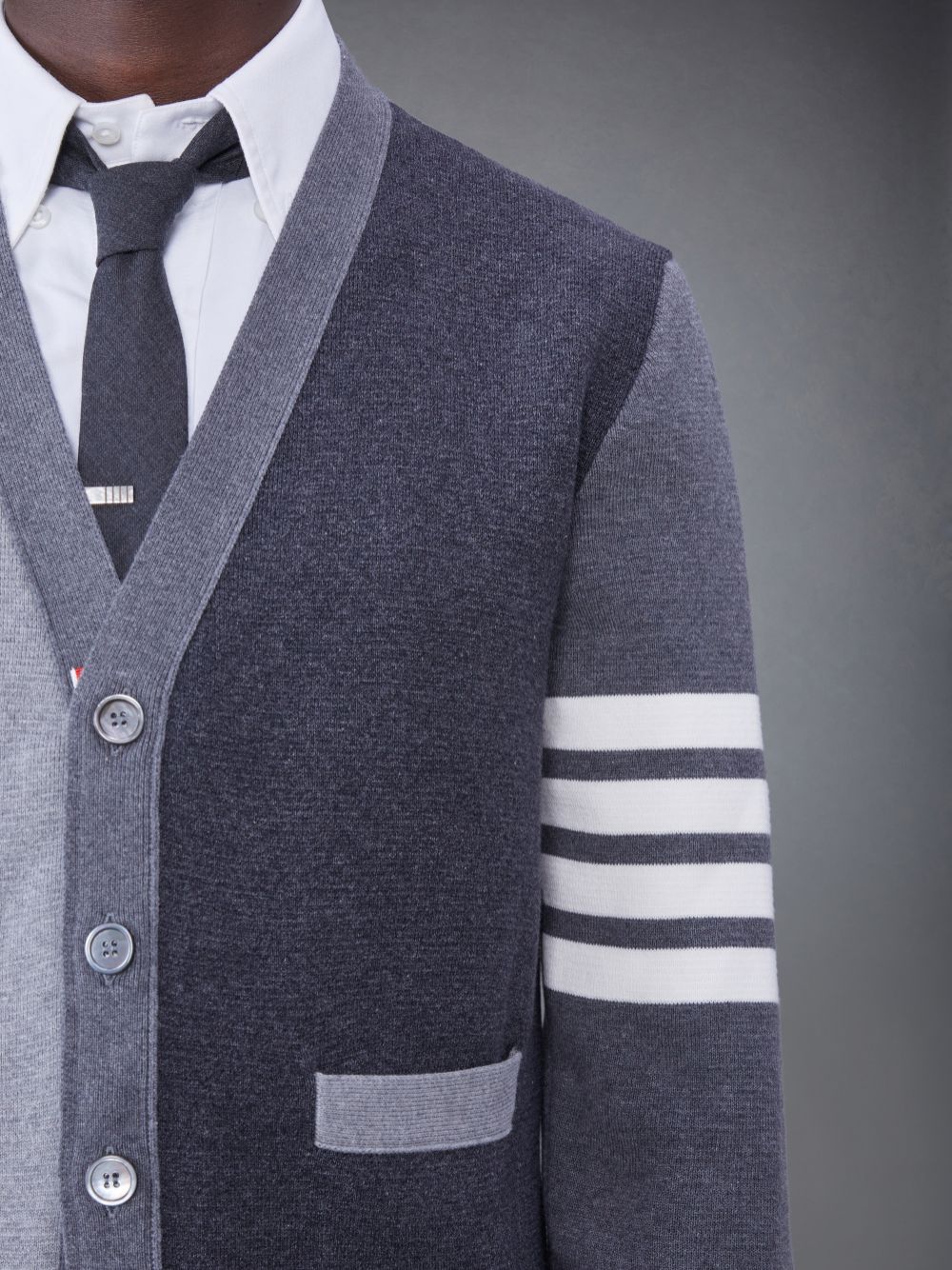 Cardigan Thom Browne Tonal Cotton V-Neck 4-Bar Masculino Cinzentas | ROG52E87989