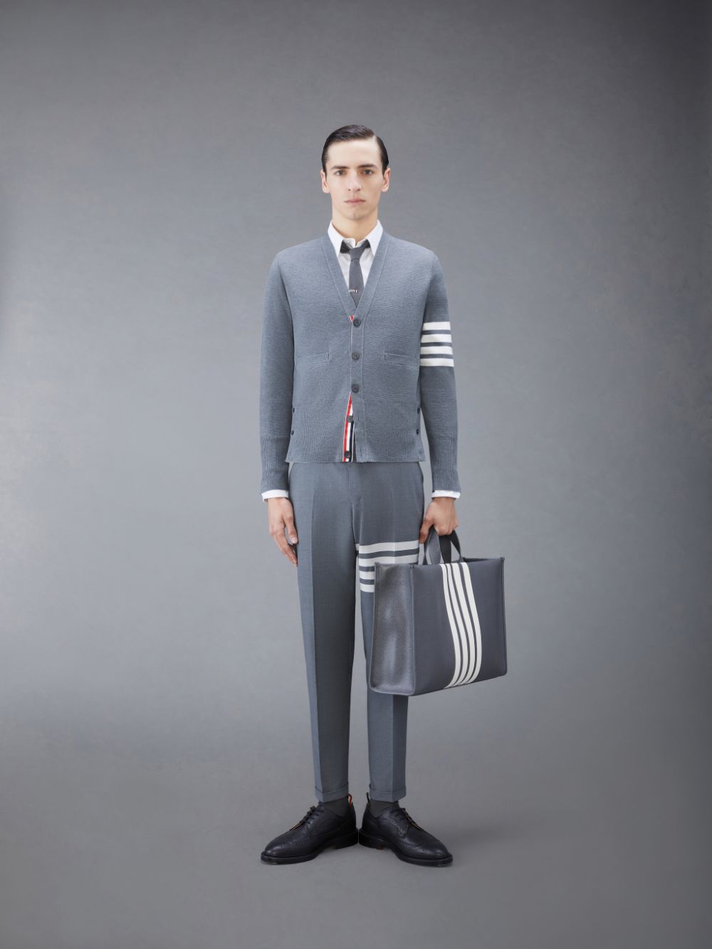 Cardigan Thom Browne Wool 4-Bar V-Neck Masculino Cinzentas | DHA90W47105