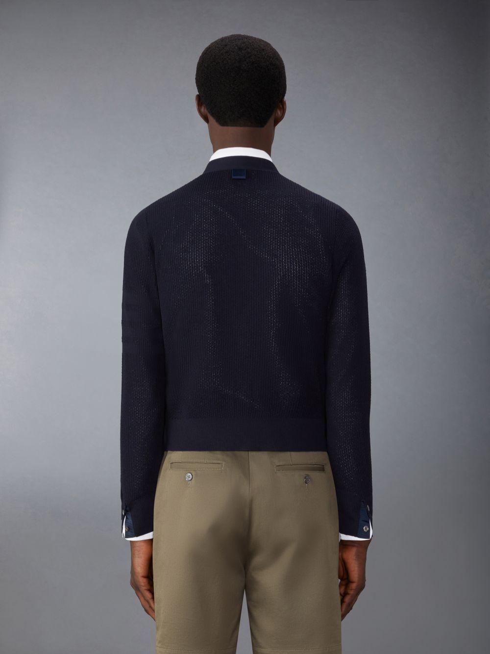 Cardigan Thom Browne Wool Crepe 4-Bar Relaxed Fit Masculino Azuis | IJP21Q45856