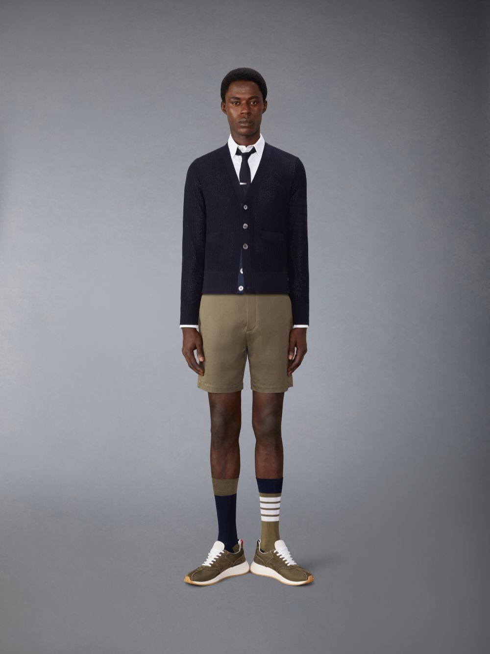 Cardigan Thom Browne Wool Crepe 4-Bar Relaxed Fit Masculino Azuis | IJP21Q45856