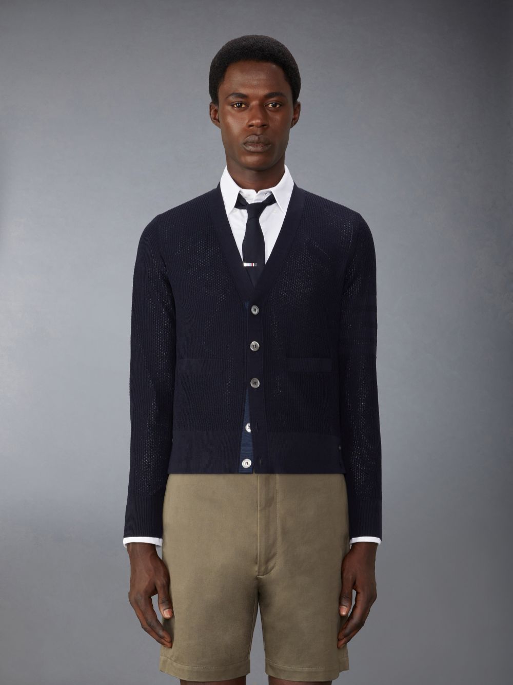 Cardigan Thom Browne Wool Crepe 4-Bar Relaxed Fit Masculino Azuis | IJP21Q45856