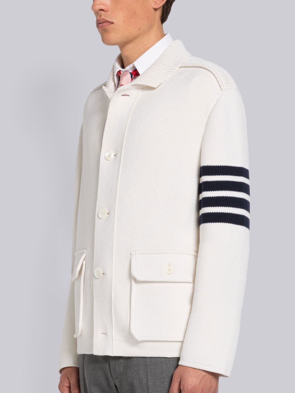 Casacos Thom Browne INTERLOCK STITCH COTTON CASHMERE 4-BAR POLO COLLAR Masculino Branco | MWJ17M02470