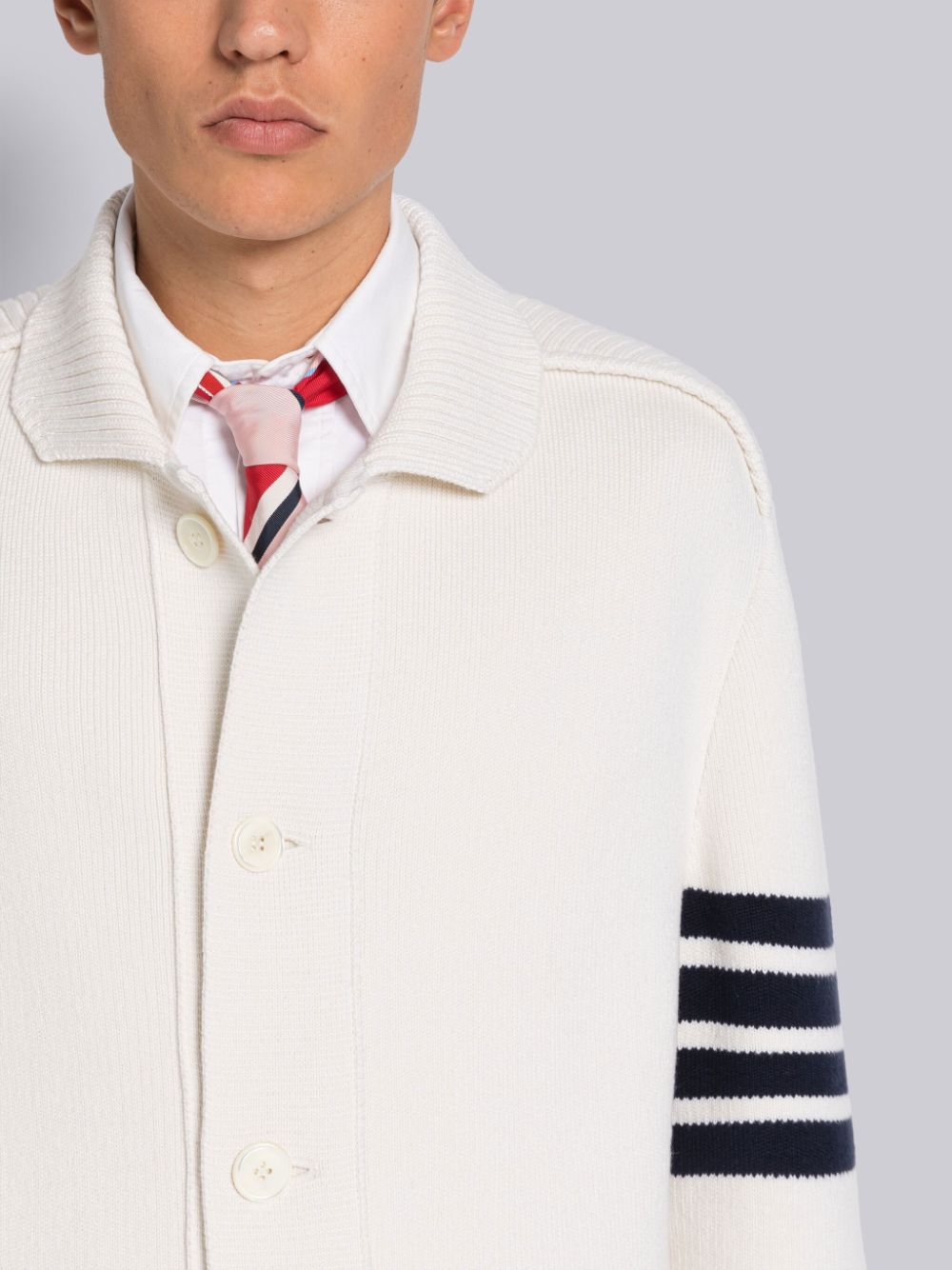 Casacos Thom Browne INTERLOCK STITCH COTTON CASHMERE 4-BAR POLO COLLAR Masculino Branco | MWJ17M02470