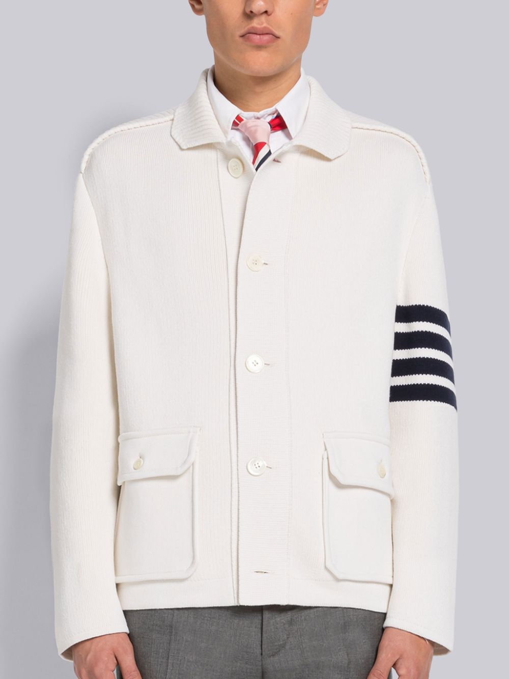 Casacos Thom Browne INTERLOCK STITCH COTTON CASHMERE 4-BAR POLO COLLAR Masculino Branco | MWJ17M02470