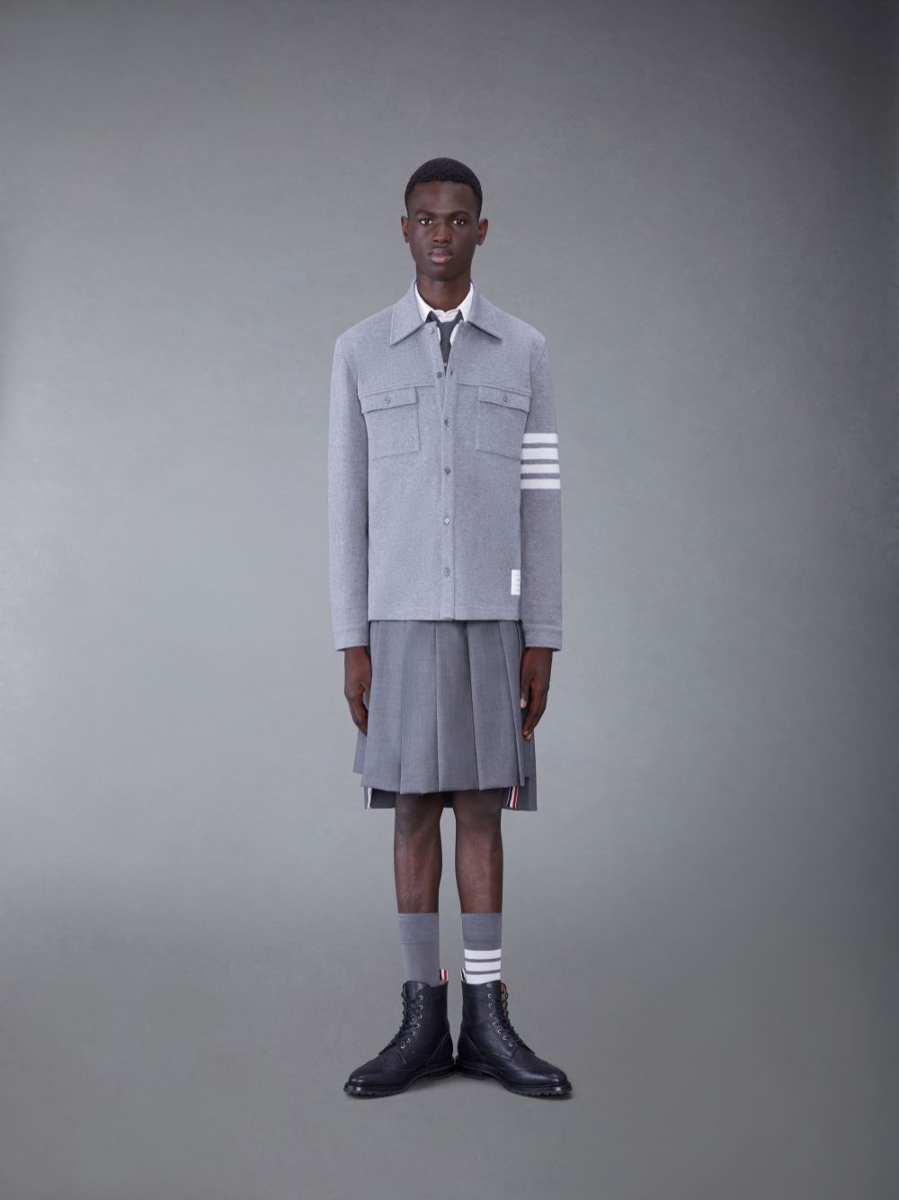 Casacos Thom Browne Medium Double Face Cotton Knit 4-Bar Button Down Shirt Masculino Cinzentas | TLH24O64092