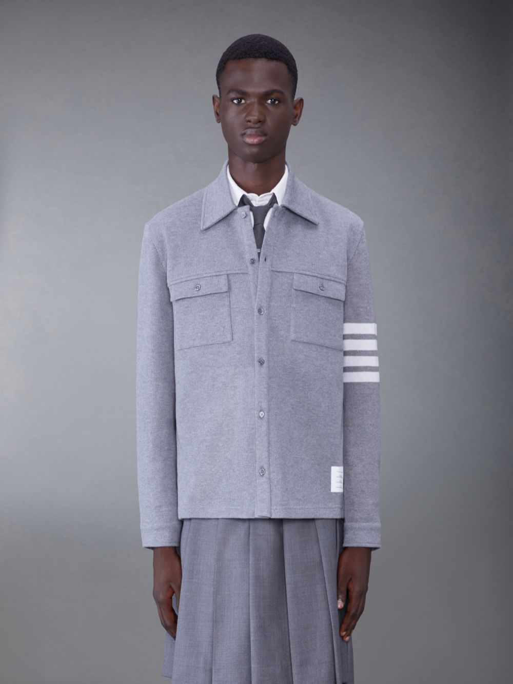 Casacos Thom Browne Medium Double Face Cotton Knit 4-Bar Button Down Shirt Masculino Cinzentas | TLH24O64092