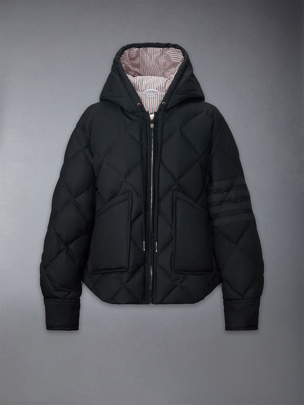 Casacos Thom Browne Super 120\'s Twill Down 4-bar Hooded Feminino Pretas | UYF85C54727