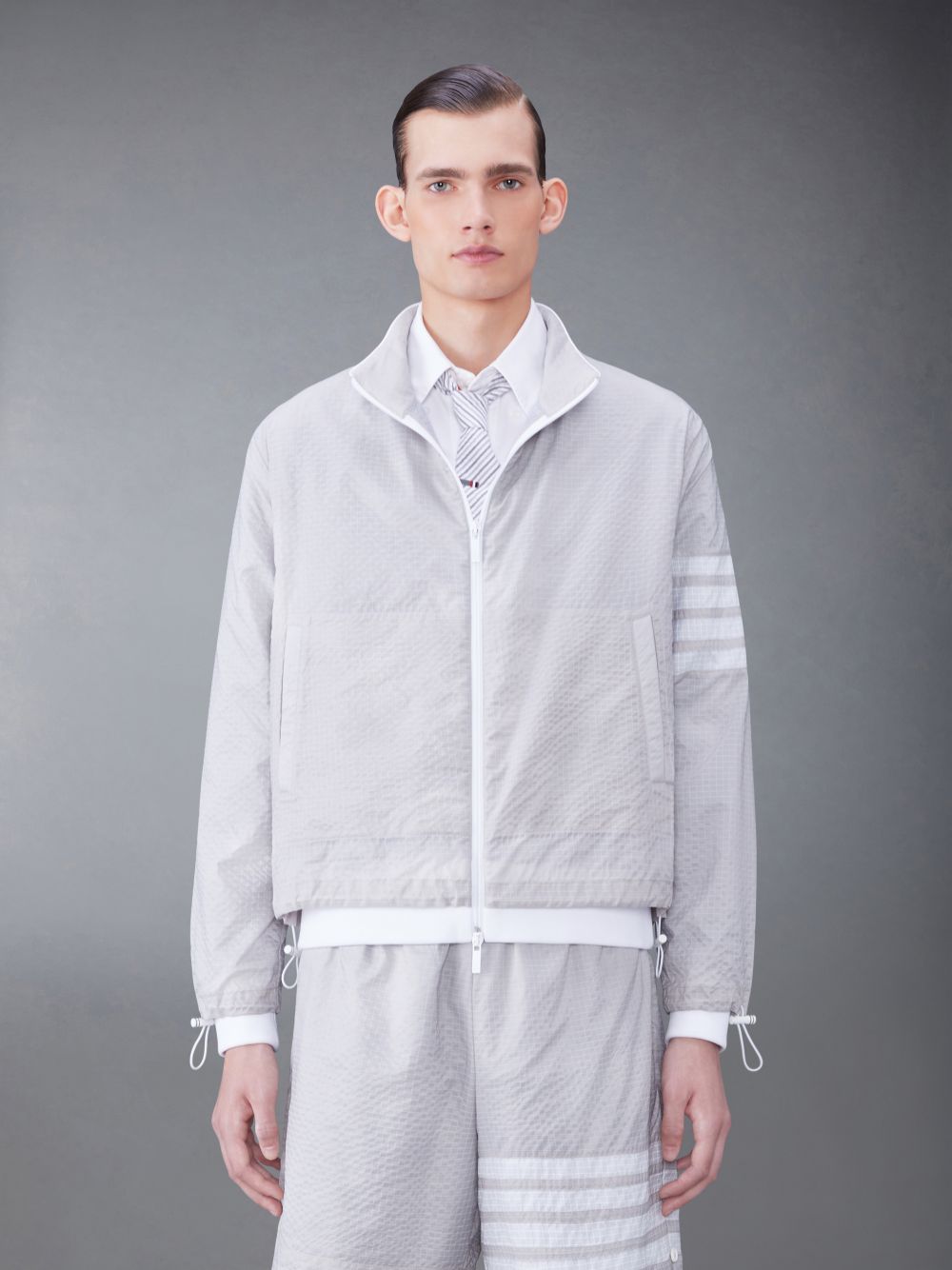 Casacos Thom Browne Ultralight Ripstop 4-Bar Funnel Neck Masculino Cinzentas | DGM96N29754