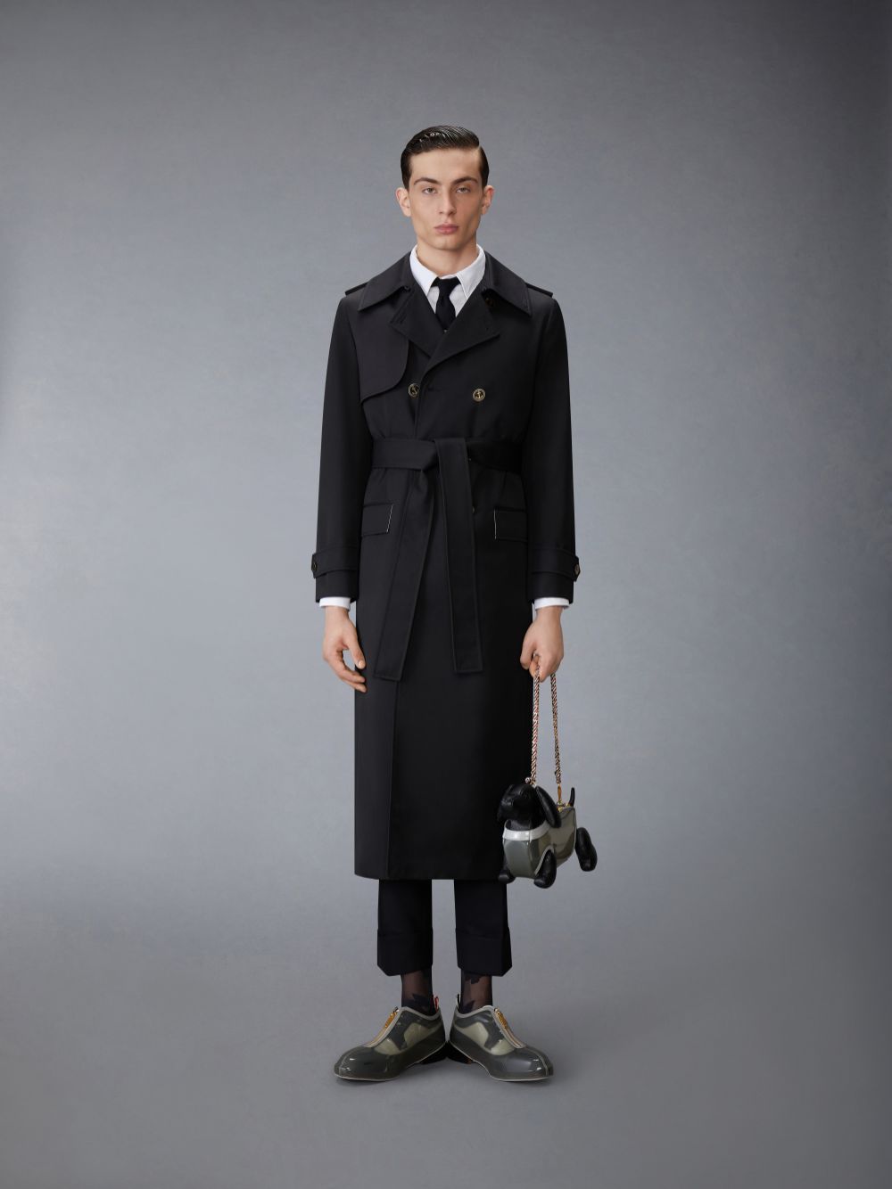 Casacos Thom Browne Waterproof Cotton Twill Elongated Trench Masculino Pretas | DVX14Y53558