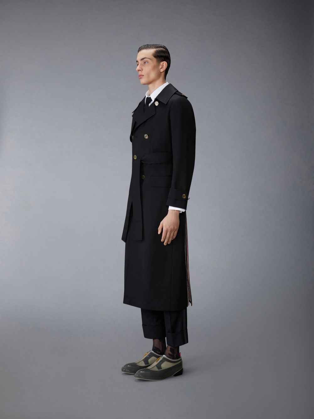 Casacos Thom Browne Waterproof Cotton Twill Elongated Trench Masculino Pretas | DVX14Y53558