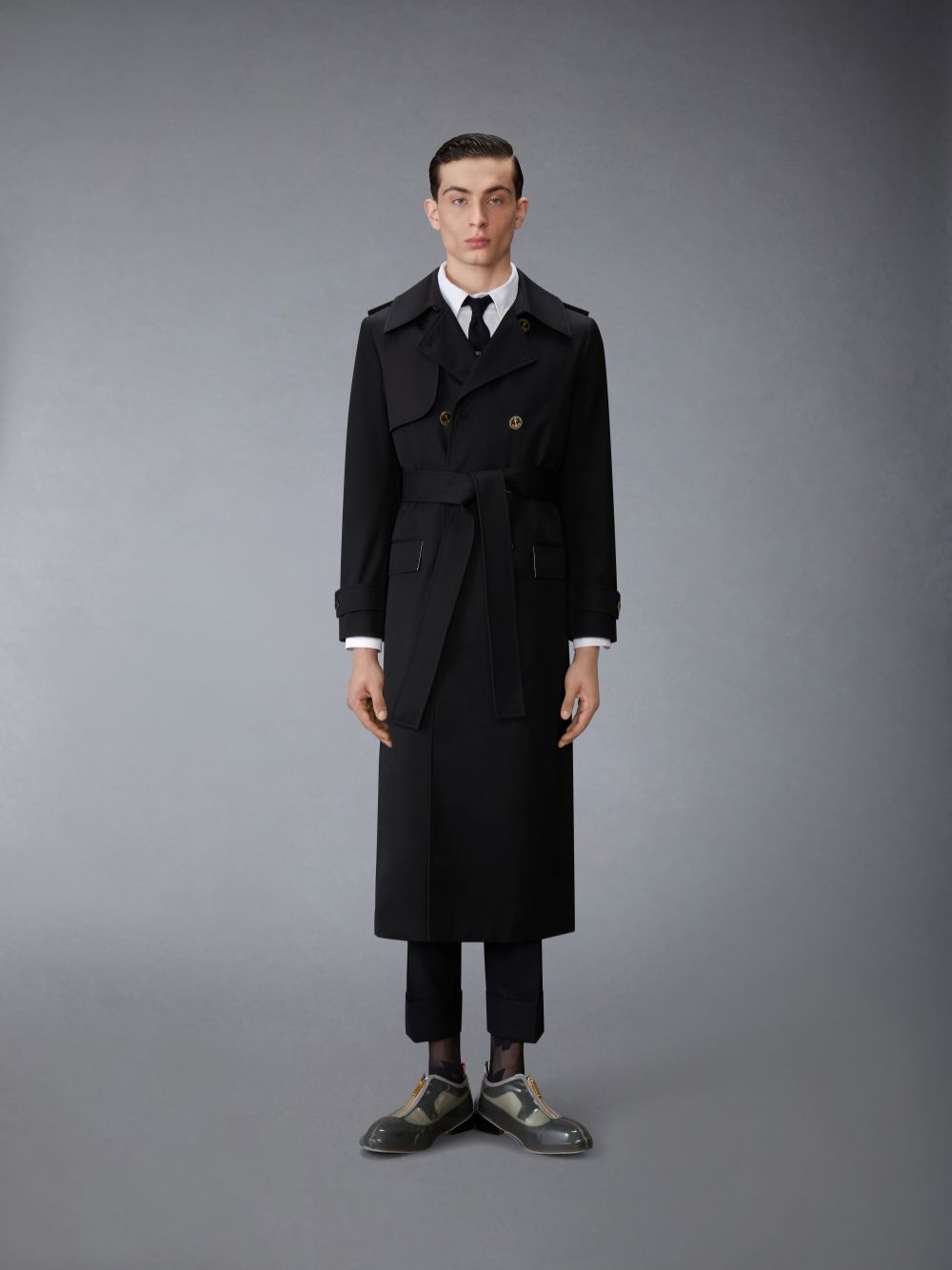 Casacos Thom Browne Waterproof Cotton Twill Elongated Trench Masculino Pretas | DVX14Y53558
