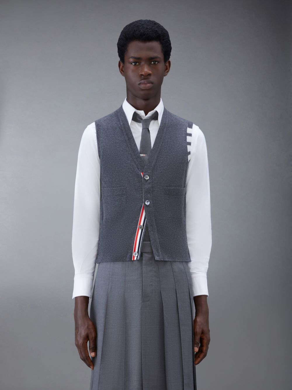 Colete Thom Browne Cashmere 4-Bar Classic V-Neck Cardigan Masculino Cinzentas | DJJ63L39697