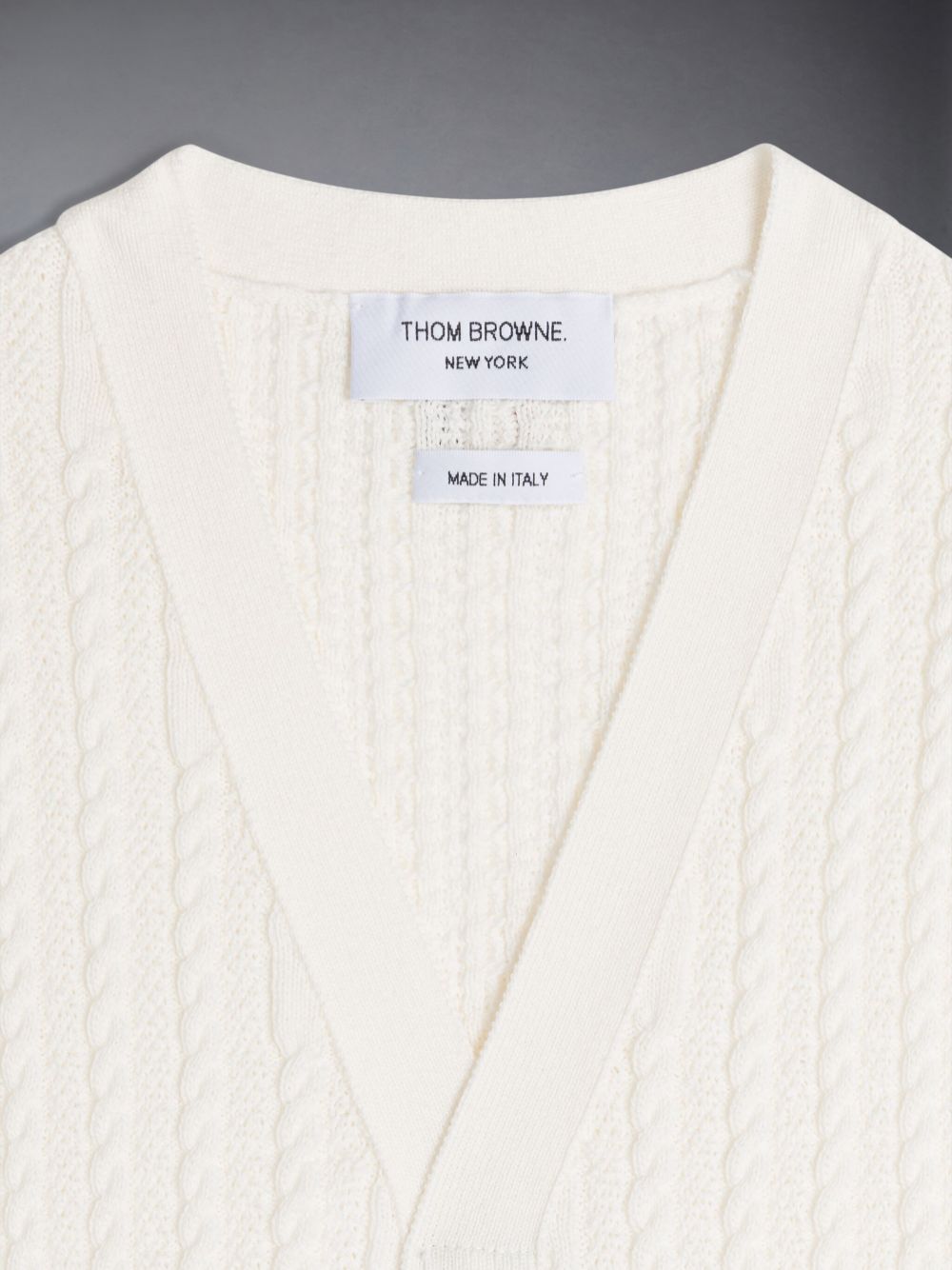 Colete Thom Browne Cotton Cable Knit V-neck Cardigan Menino Branco | ZGH57R89799