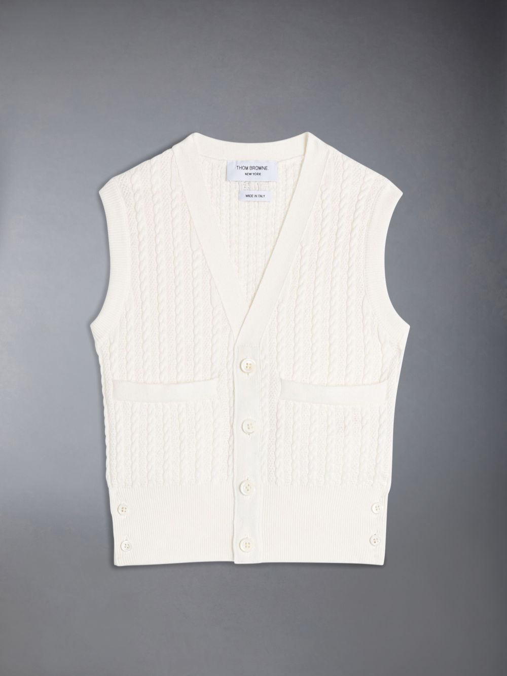 Colete Thom Browne Cotton Cable Knit V-neck Cardigan Menino Branco | ZGH57R89799