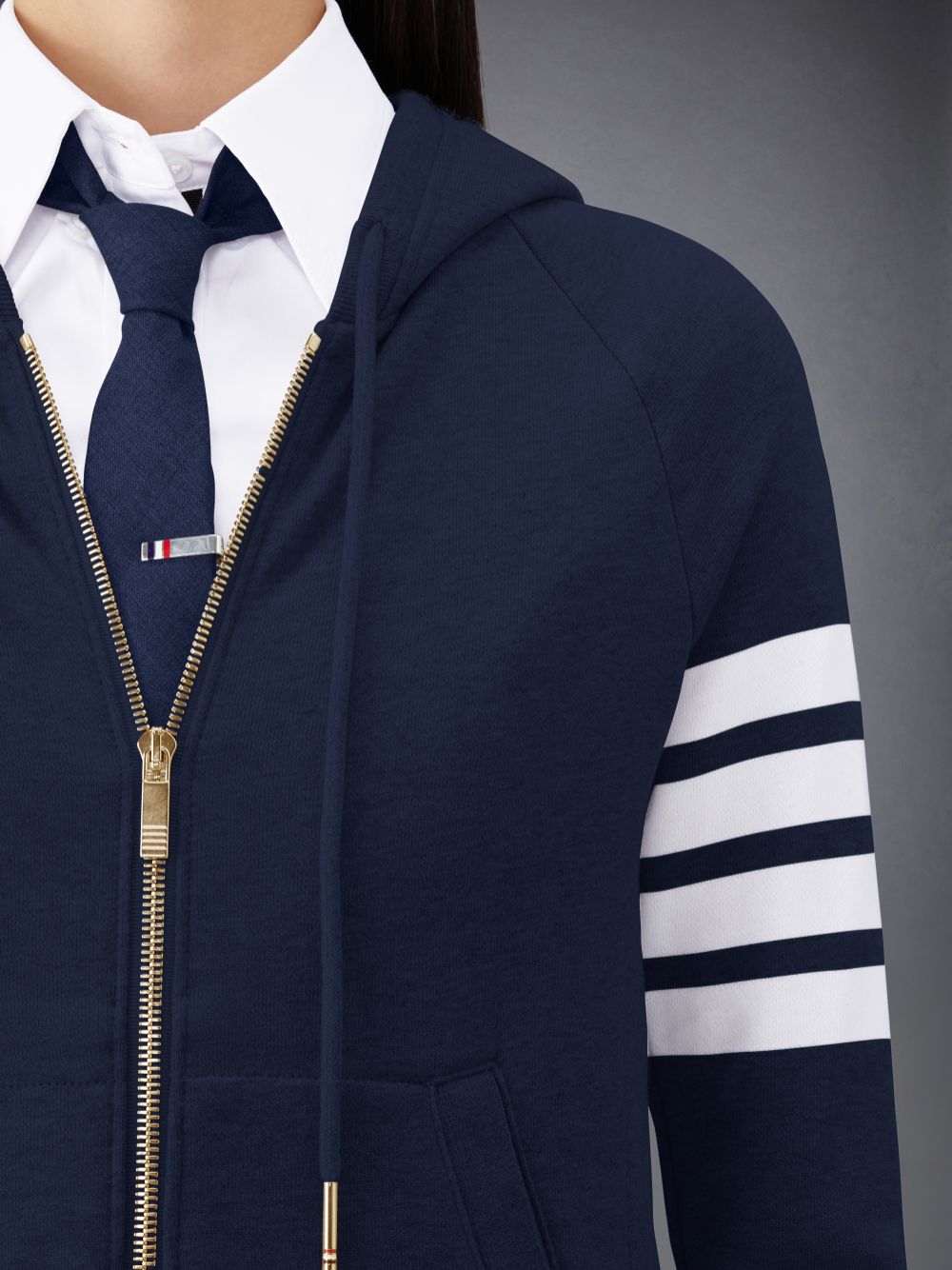 Moletom com Capuz Thom Browne Classic Loopback Full Zip Feminino Azuis | GXM33F75283