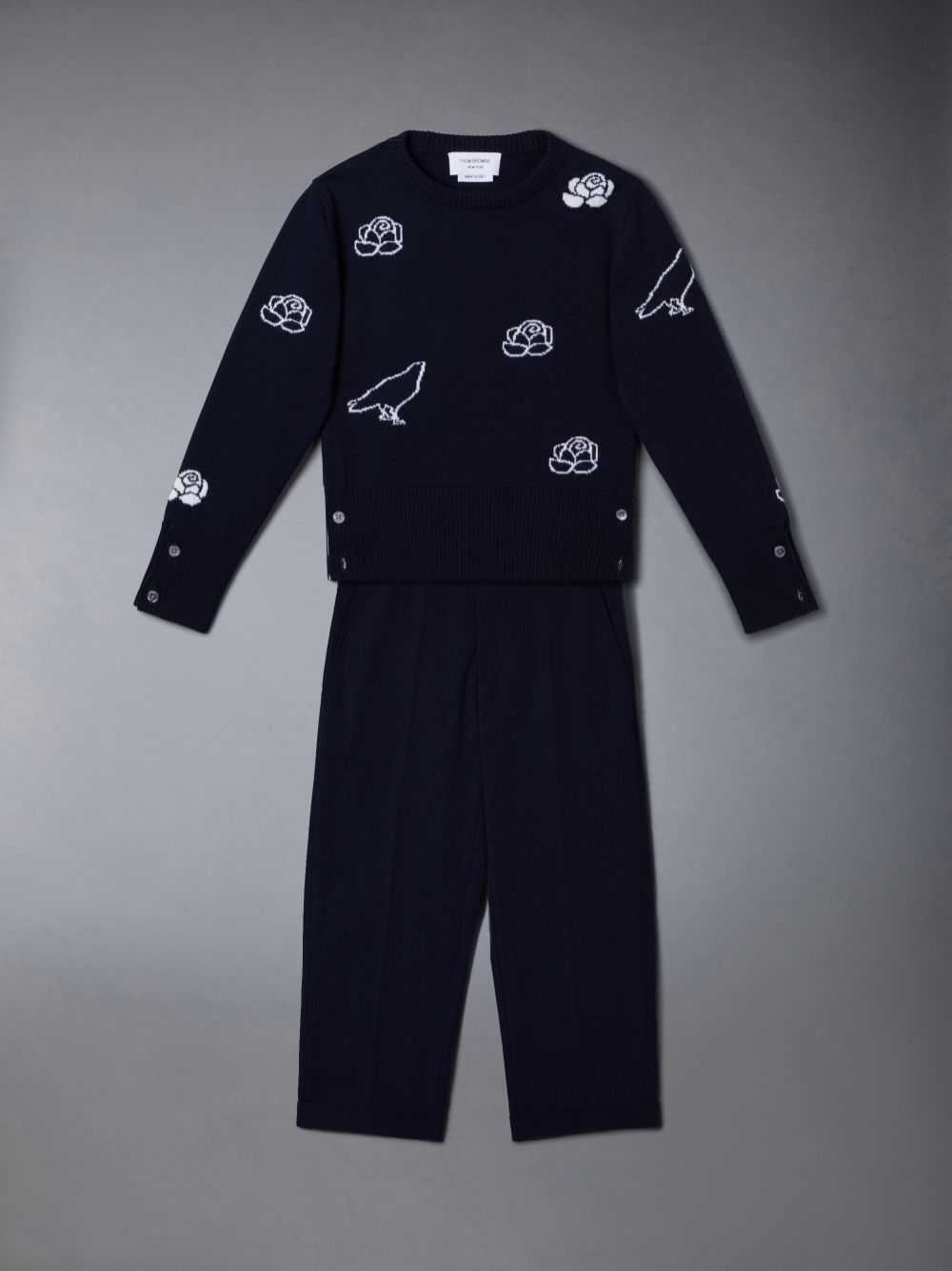 Pulôver Thom Browne Fine Merino Wool Rose and Raven Menina Azuis | ICG95R73822