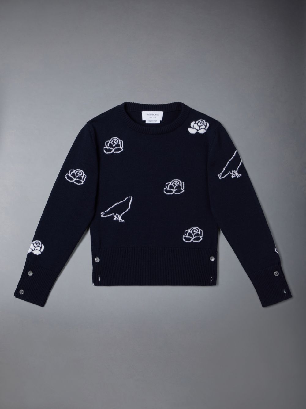 Pulôver Thom Browne Fine Merino Wool Rose and Raven Menina Azuis | ICG95R73822