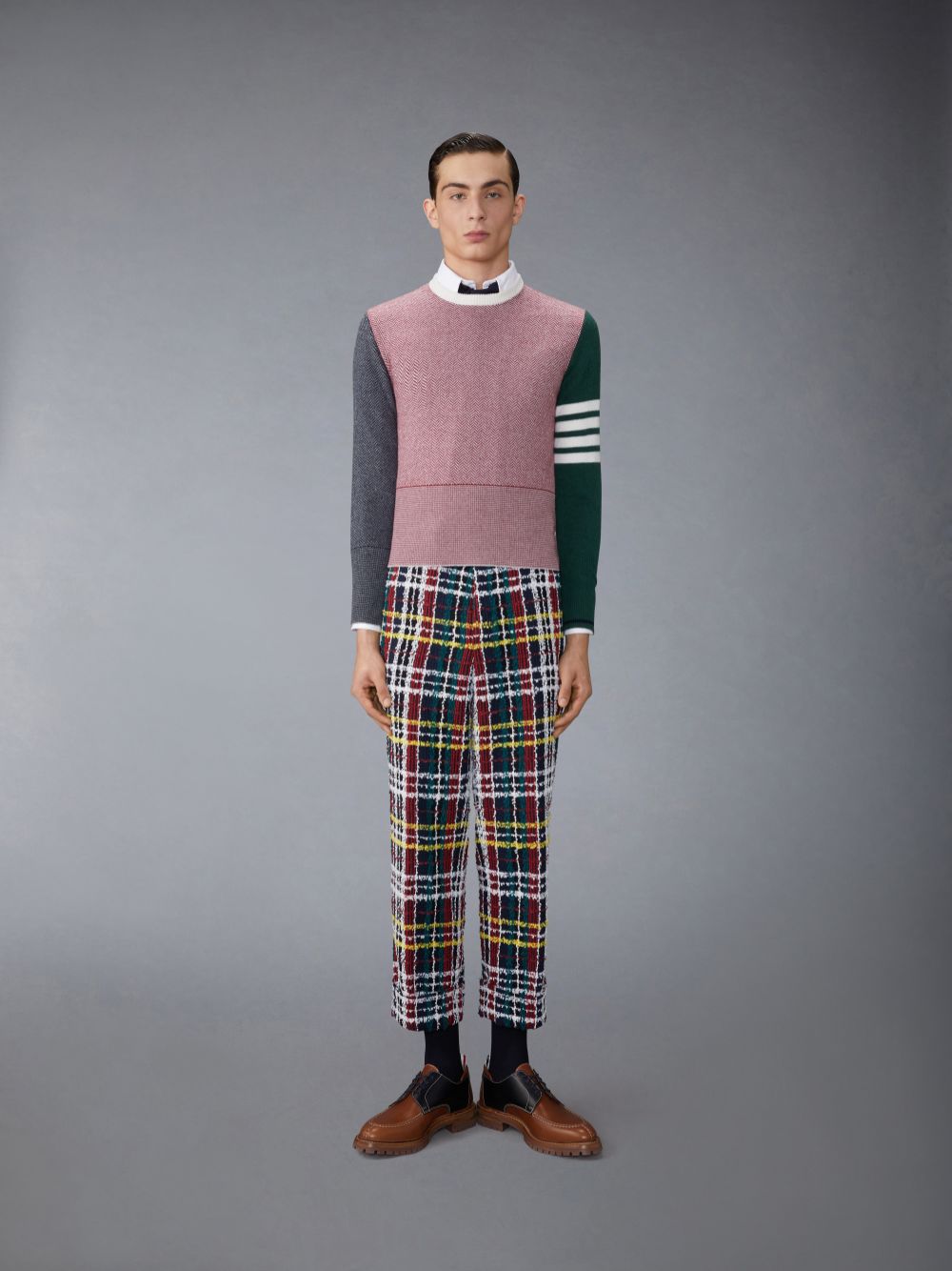 Pulôver Thom Browne Funmix Merino Wool Herringbone Float Jacquard 4-Bar Classic Crew Neck Masculino Vermelhas | RZS71J39192